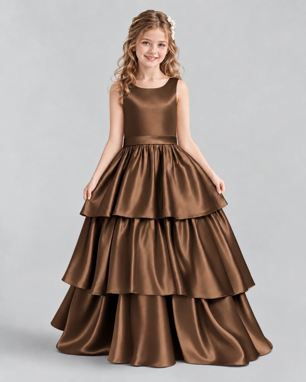 Chocolate Ball Gown Girls Formal Dresses Front