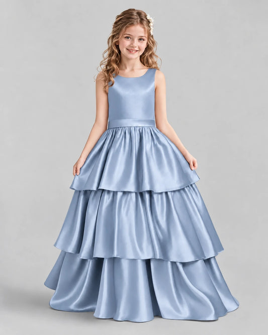 Dusty Blue Ball Gown Girls Formal Dresses Front