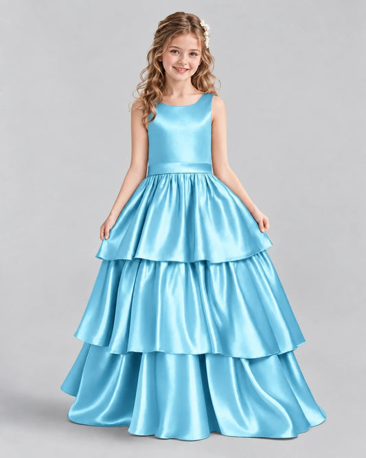 Sky Blue Ball Gown Girls Formal Dresses Front