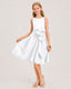 White Satin Junior Bridesmaid Dress Knee-Length A-Line Gown Front View