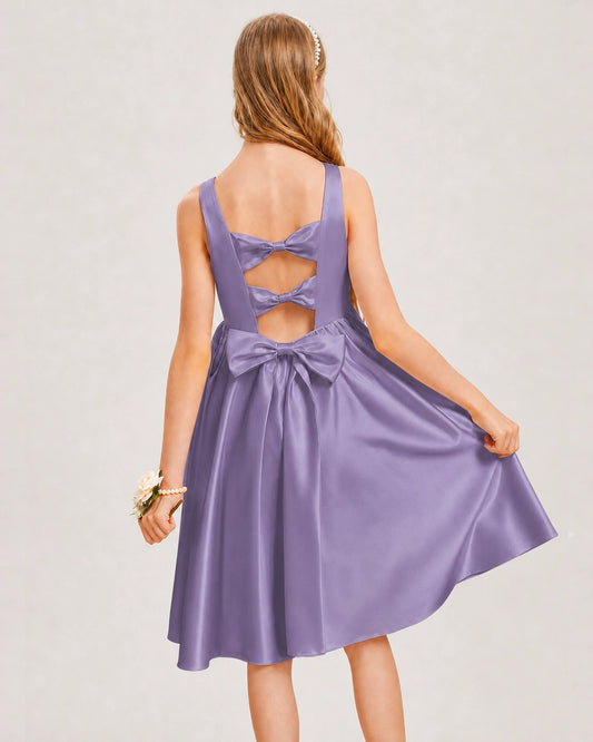 Wisteria Satin A-line Junior Bridesmaid Dress Back View