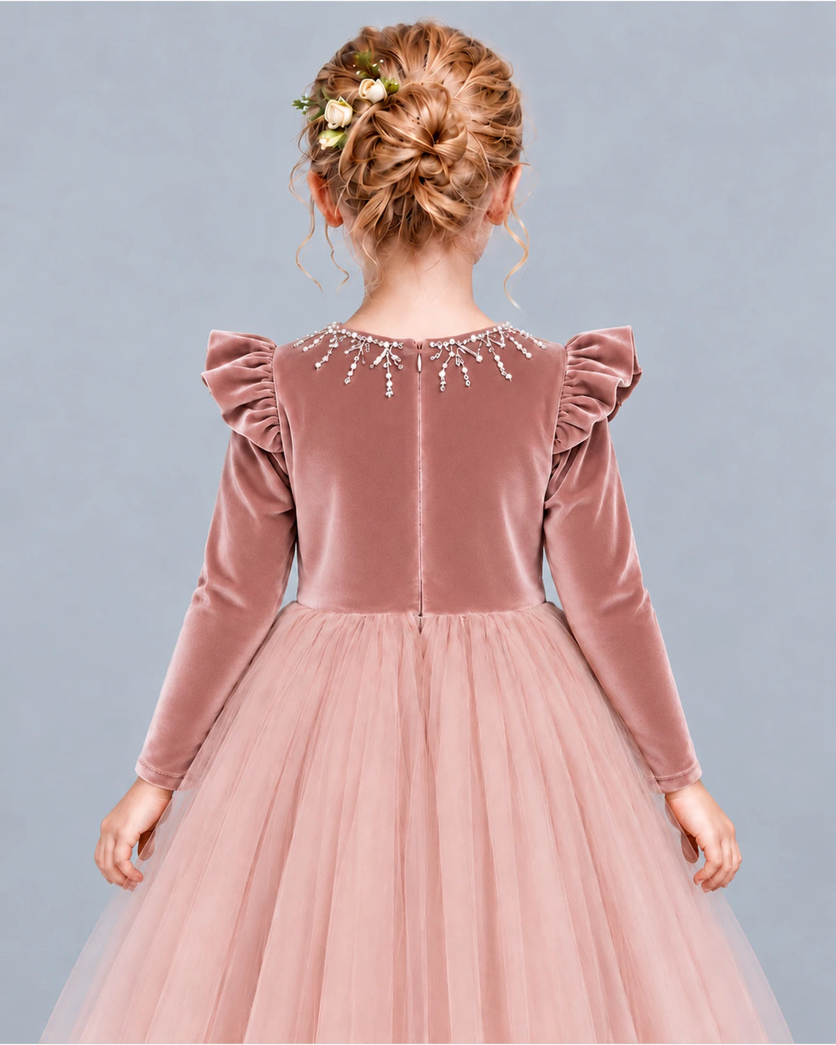 Dusty Rose Ball Gown Junior Bridesmaid Dresses Back_Detail