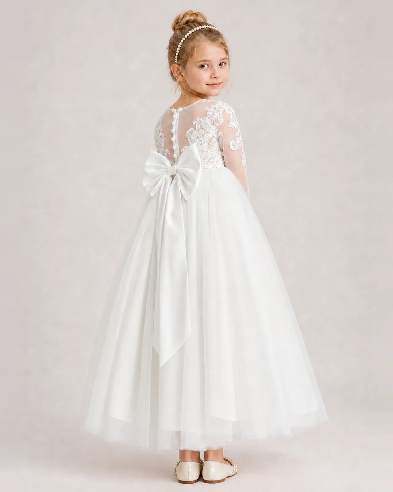 Ivory Tulle A-line First Communion Dress Back View