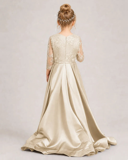 Champagne Satin A-line Pageant Dress Back View
