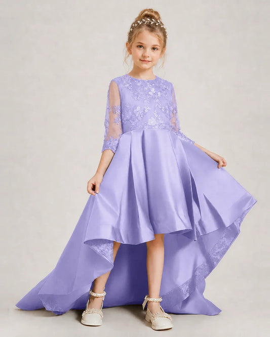 Lavender Satin A-line Pageant Dress Front View