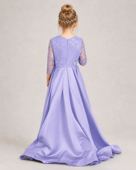 Lavender Satin A-line Pageant Dress Back View