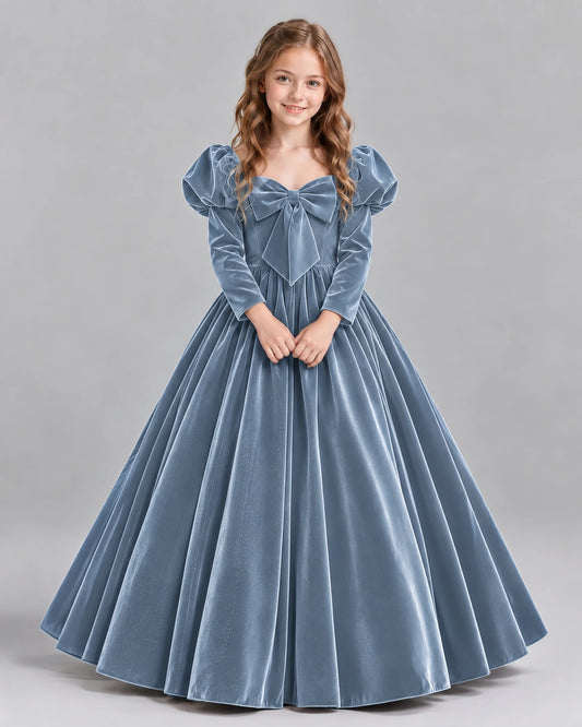 Dusty Blue Ball Gown Girls Formal Dresses Front