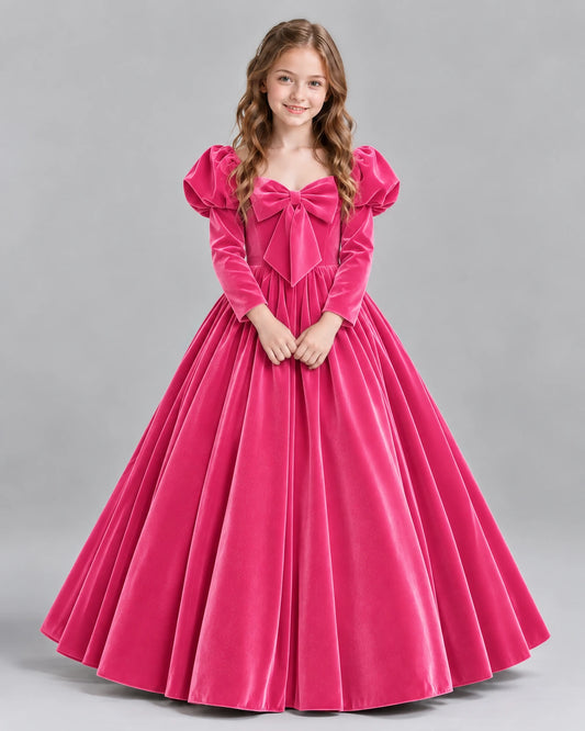Hot Pink Ball Gown Girls Formal Dresses Front