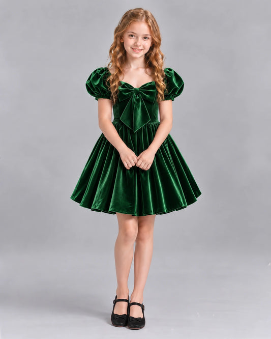Dark Green A-line Girls Formal Dress Front