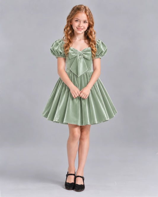 Sage Green A-line Girls Formal Dress Front