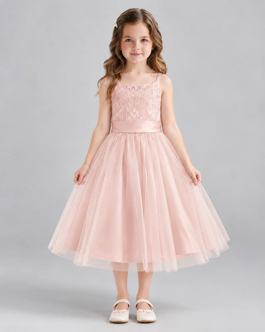 Blush Pink A-line Flower Girl Dresses Front