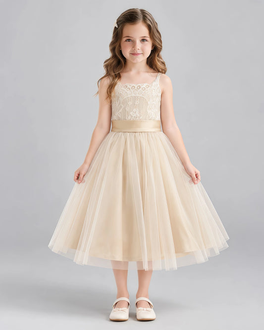 Champagne A-line Flower Girl Dresses Front