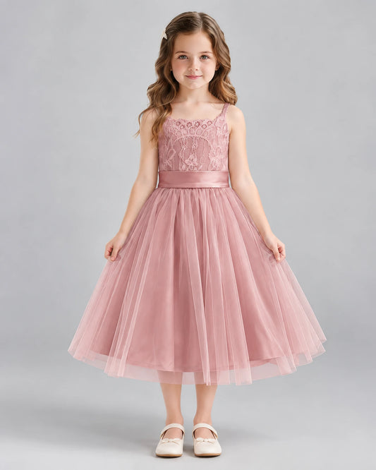 Dusty Rose A-line Flower Girl Dresses Front