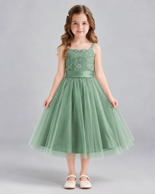 Eucalyptus A-line Flower Girl Dresses Front