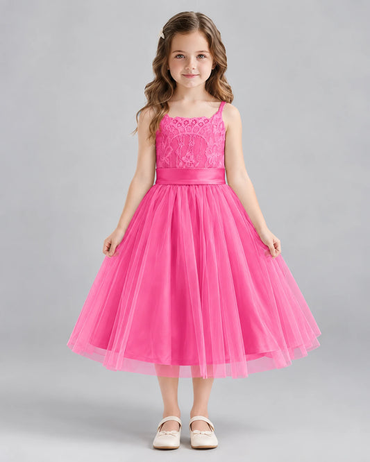 Hot Pink A-line Flower Girl Dresses Front