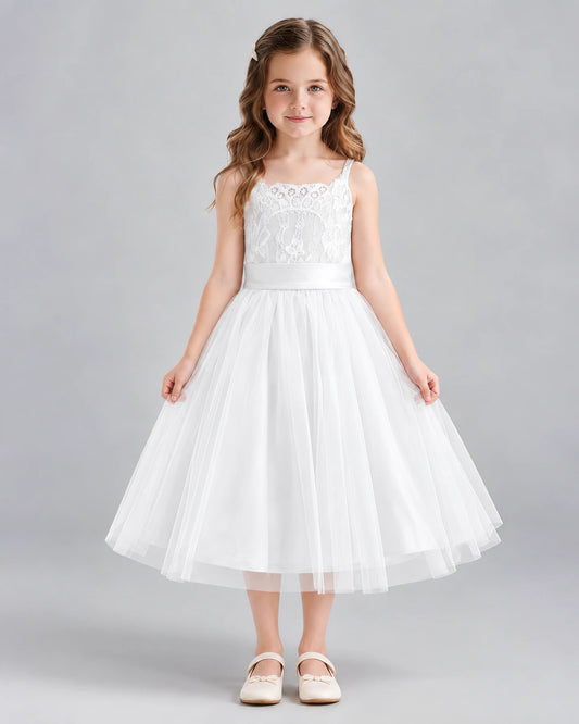 Ivory A-line Flower Girl Dresses Front