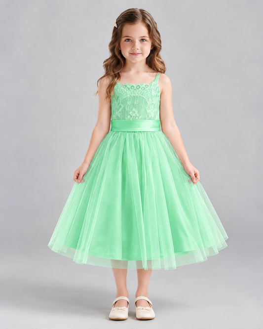 Mint Green A-line Flower Girl Dresses Front