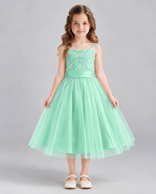 Turquoise A-line Flower Girl Dresses Front