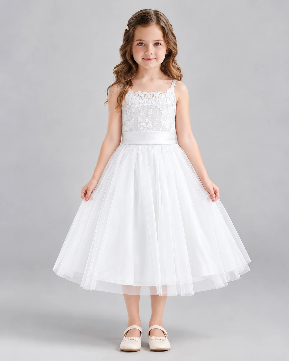 White A-line Flower Girl Dresses Front