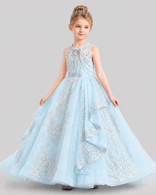 Baby Blue Ball Gown Girls Pageant Dresses Side