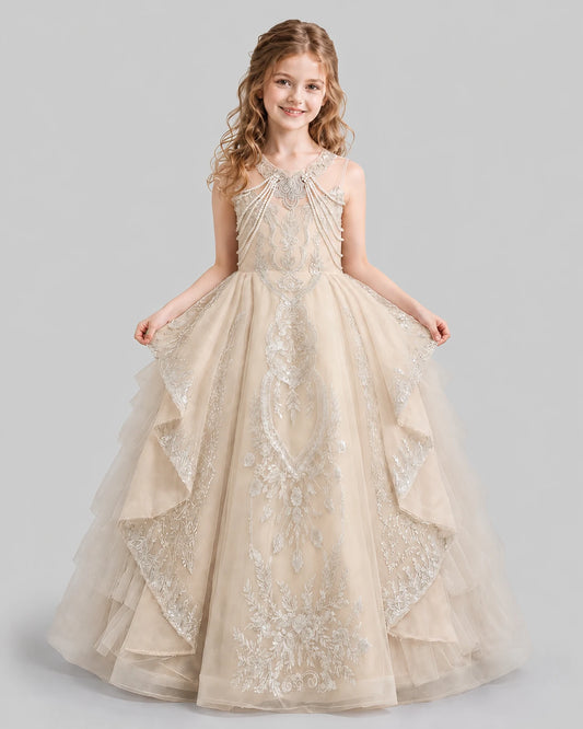 Champagne Ball Gown Girls Pageant Dresses Front