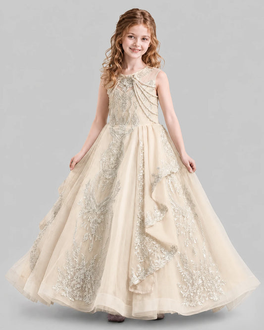Champagne Ball Gown Girls Pageant Dresses Side