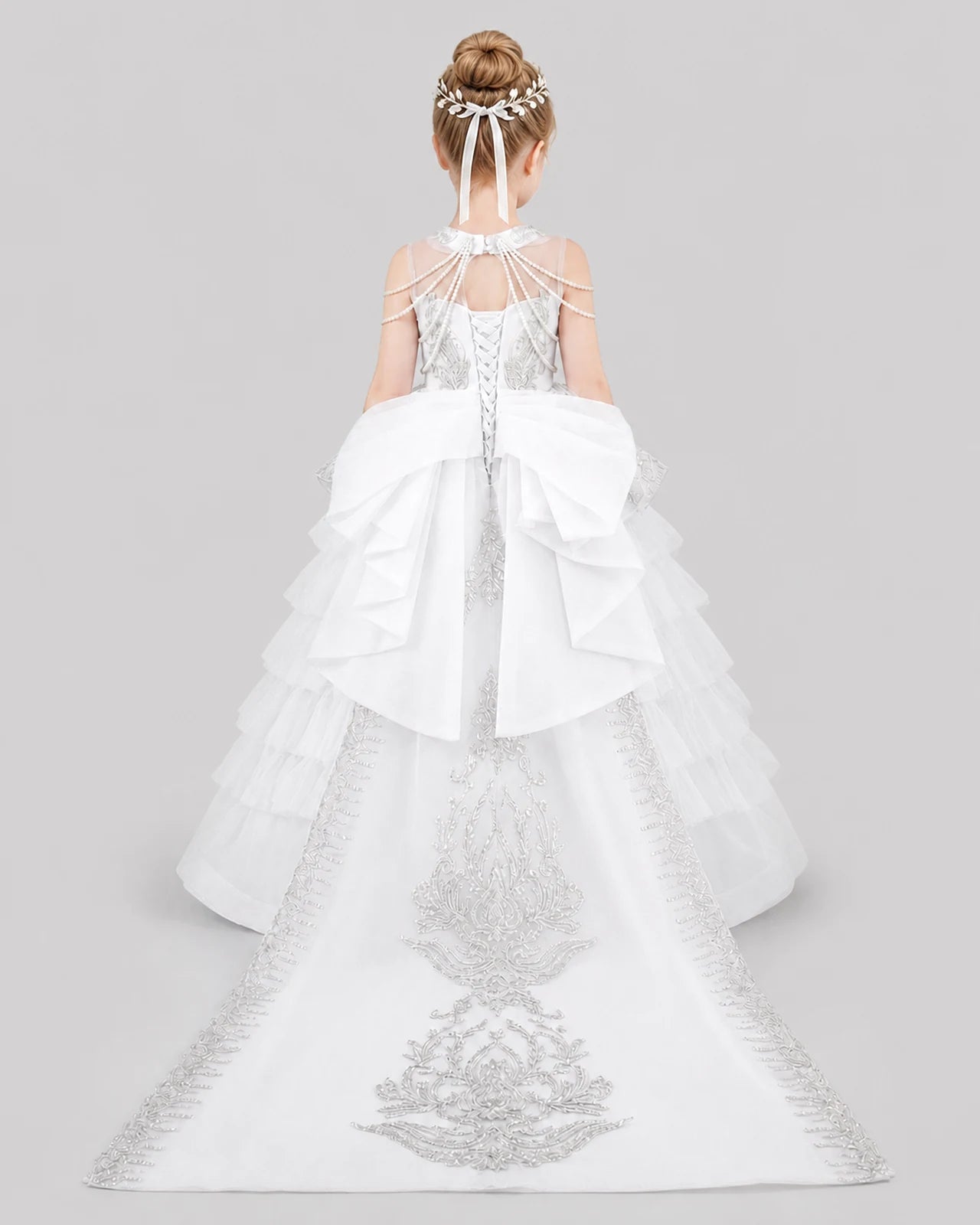 White Ball Gown Girls Pageant Dresses Back