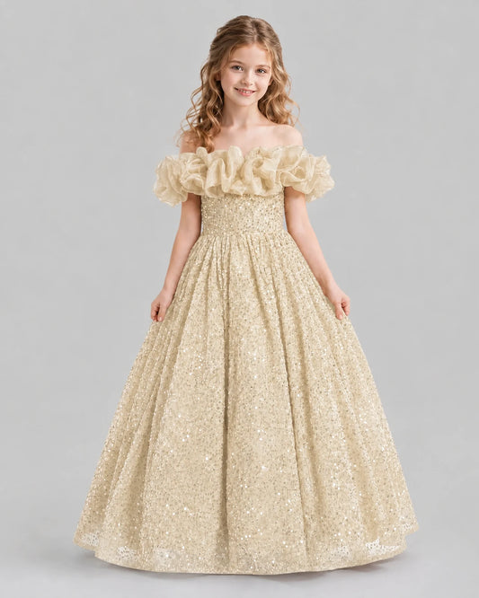 Champagne Ball Gown Girls Pageant Dresses Front