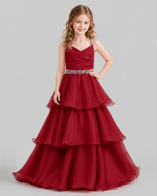 Burgundy Ball Gown Girls Pageant Dresses Front