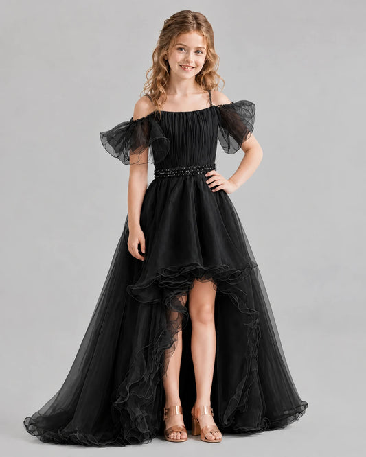 Black A-line Girls Pageant Dresses Front