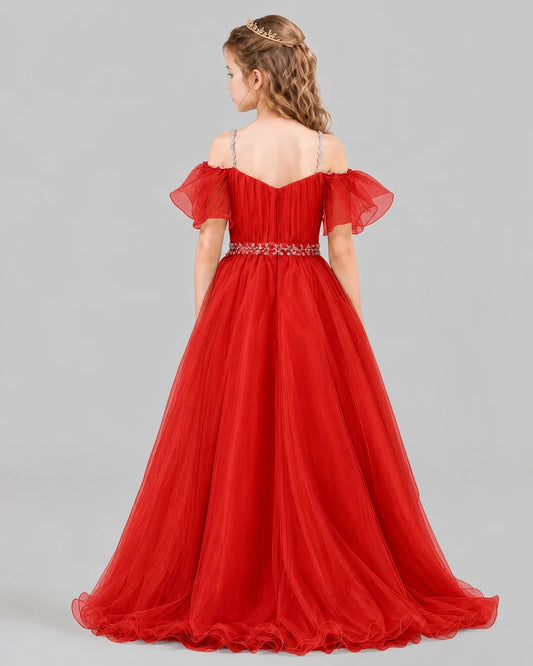 Red A-line Girls Pageant Dresses Back