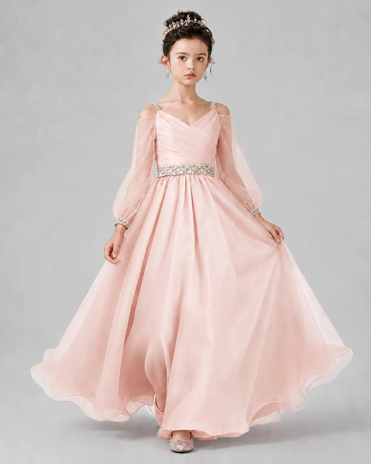 Blush Pink A-line Girls Pageant Dresses Front