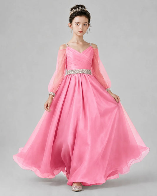 Pink A-line Girls Pageant Dresses Front
