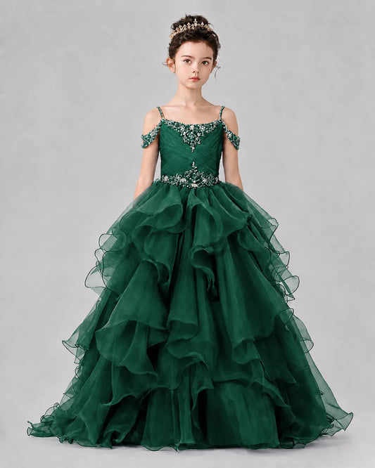 Dark Green Ball Gown Girls Pageant Dresses Front