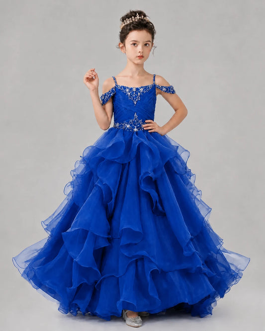 Royal Blue Ball Gown Girls Pageant Dresses Pose