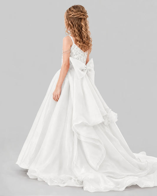 Ivory Ball Gown Girls Pageant Dresses Back