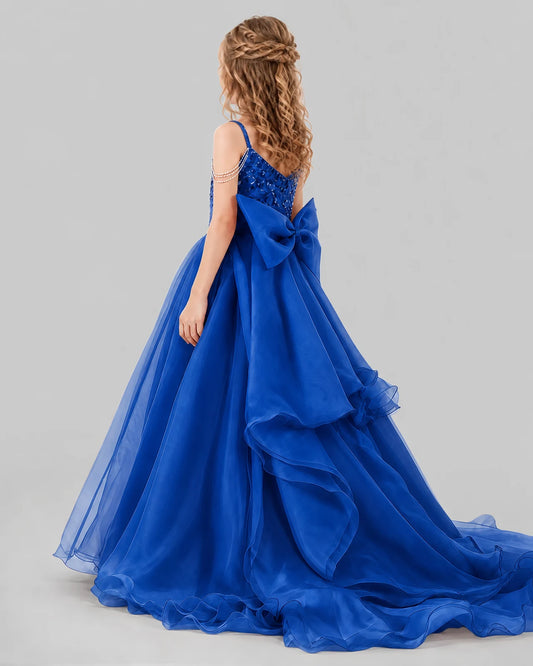 Royal Blue Ball Gown Girls Pageant Dresses Back