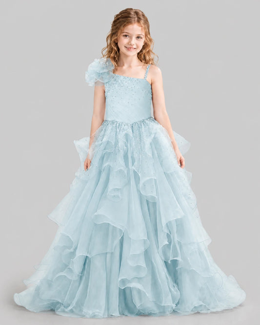 Baby Blue Ball Gown Girls Pageant Dresses Front