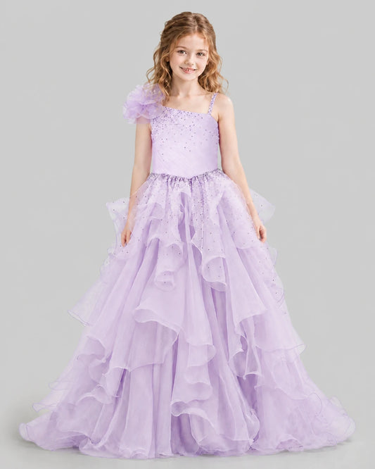 Lilac Ball Gown Girls Pageant Dresses Front