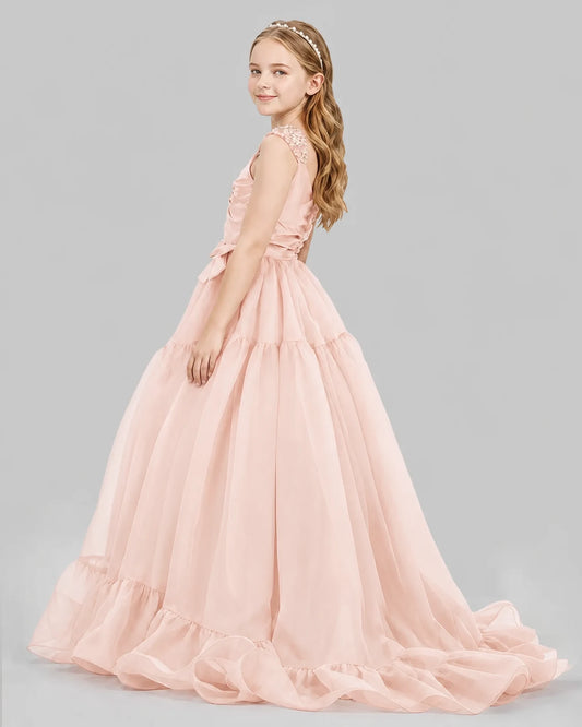 Blush Pink Ball Gown Girls Pageant Dresses Back