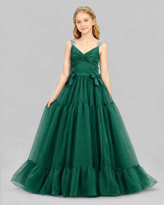 Dark Green Ball Gown Girls Pageant Dresses Front