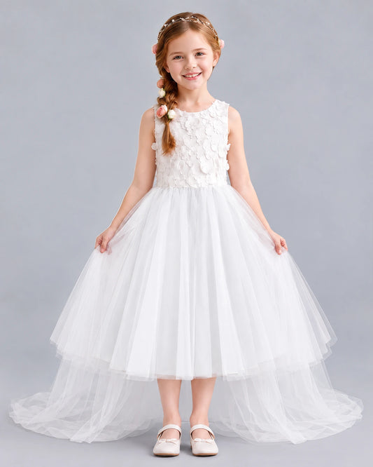 White Ball Gown Flower Girl Dresses Front