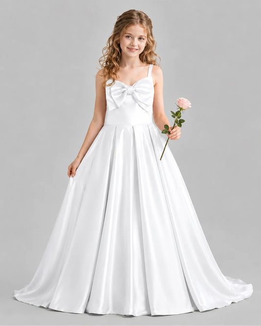 White Ball Gown Girls Pageant Dresses Front