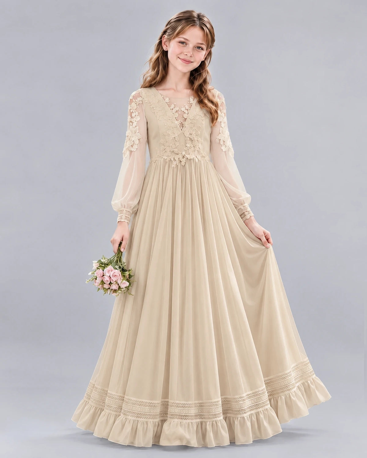 Champagne Ball Gown First Communion Dresses Front