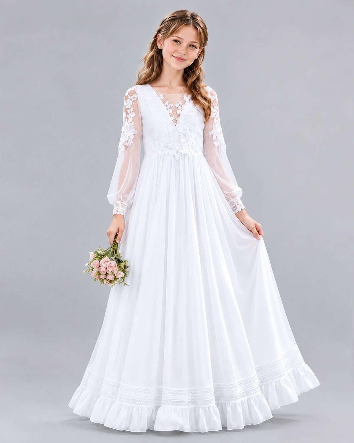 White Ball Gown First Communion Dresses Front