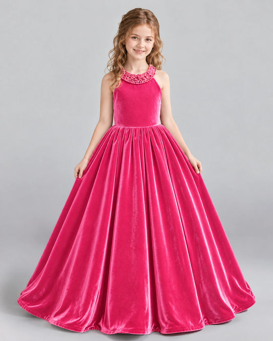 Hot Pink Ball Gown Girls Formal Dress Front