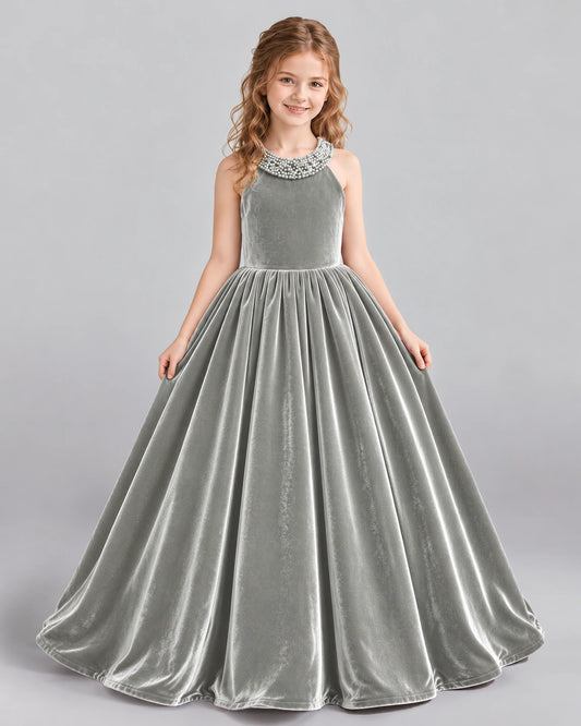 Silver Ball Gown Girls Formal Dress Front
