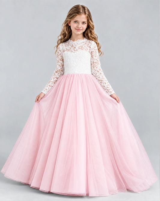 Pink Ball Gown Girls Formal Dresses Front