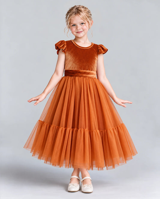 Burnt Orange A-line Junior Bridesmaid Dresses Front