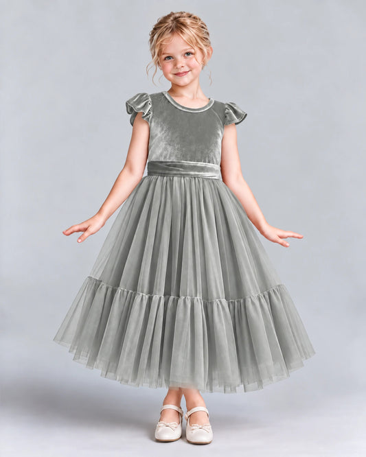 Silver A-line Junior Bridesmaid Dresses Front
